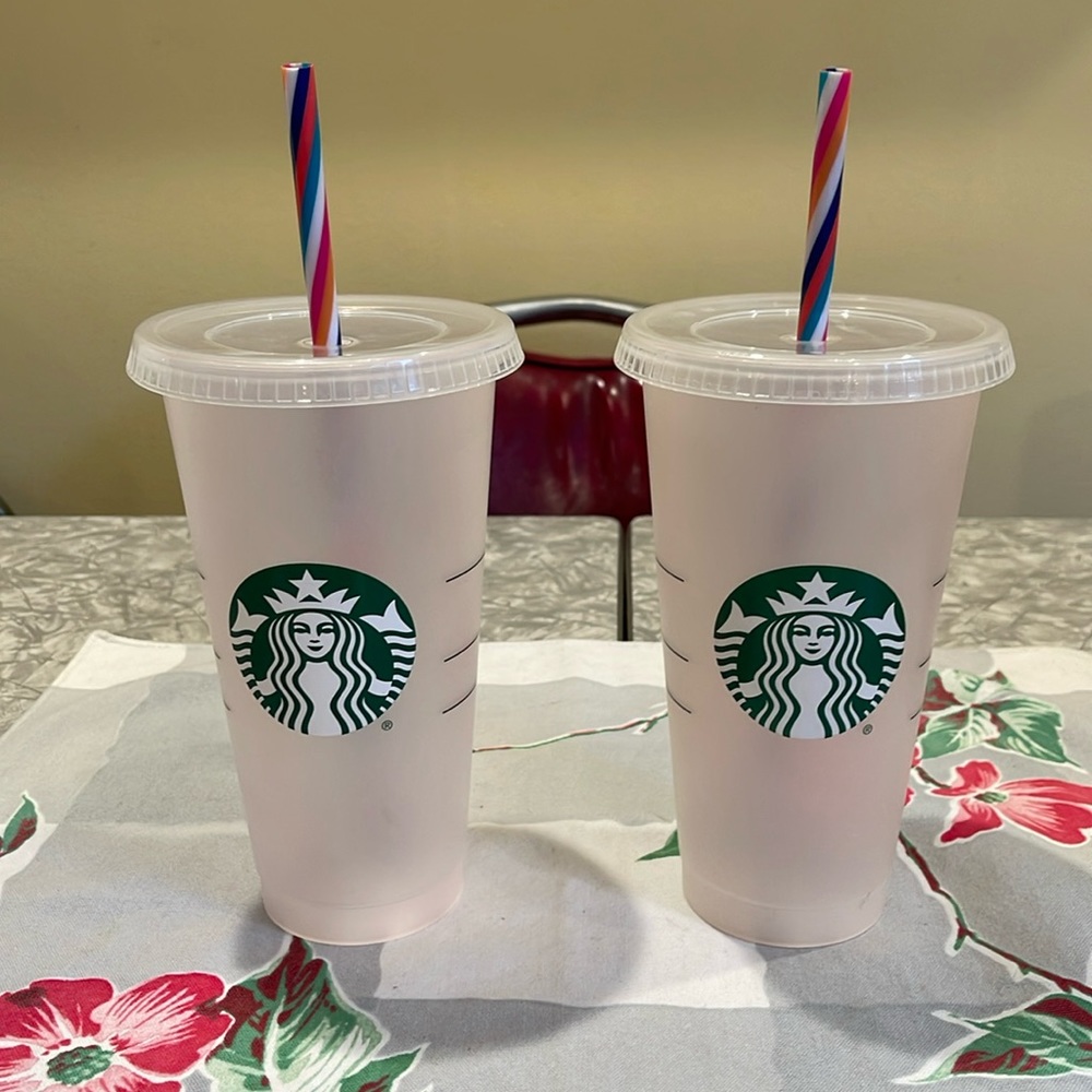 Two Starbucks Color Changing Reusable Tumblers With Straws